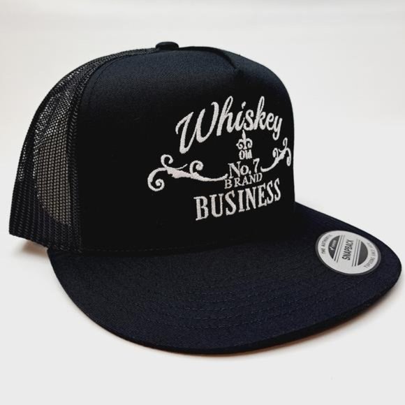 Classic Retro Vintage Style Whiskey Business Flat Bill Trucker Mesh Snapback Cap - Picture 4 of 5